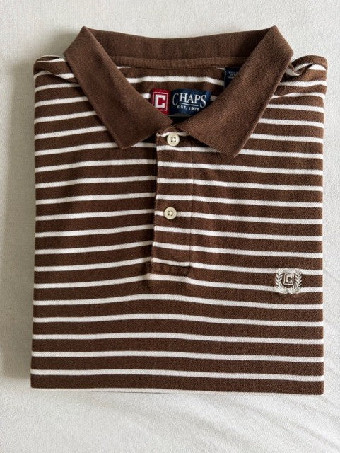 Chaps Striped Polo - Size L Brown/White