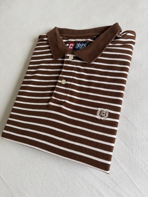 Chaps Striped Polo - Size L Brown/White